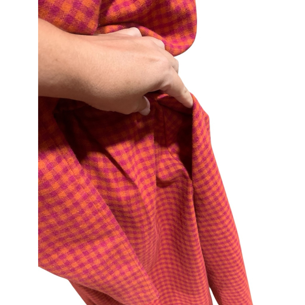 Vntg 60’s Women's homemade Long Sleeve wool Dress pink & Orange Gingham Volup - Picture 4 of 10
